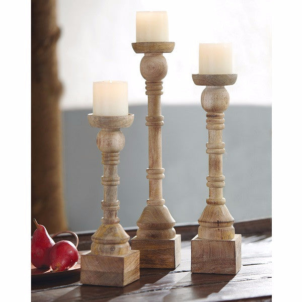 Rustic Wood Candlestick Set