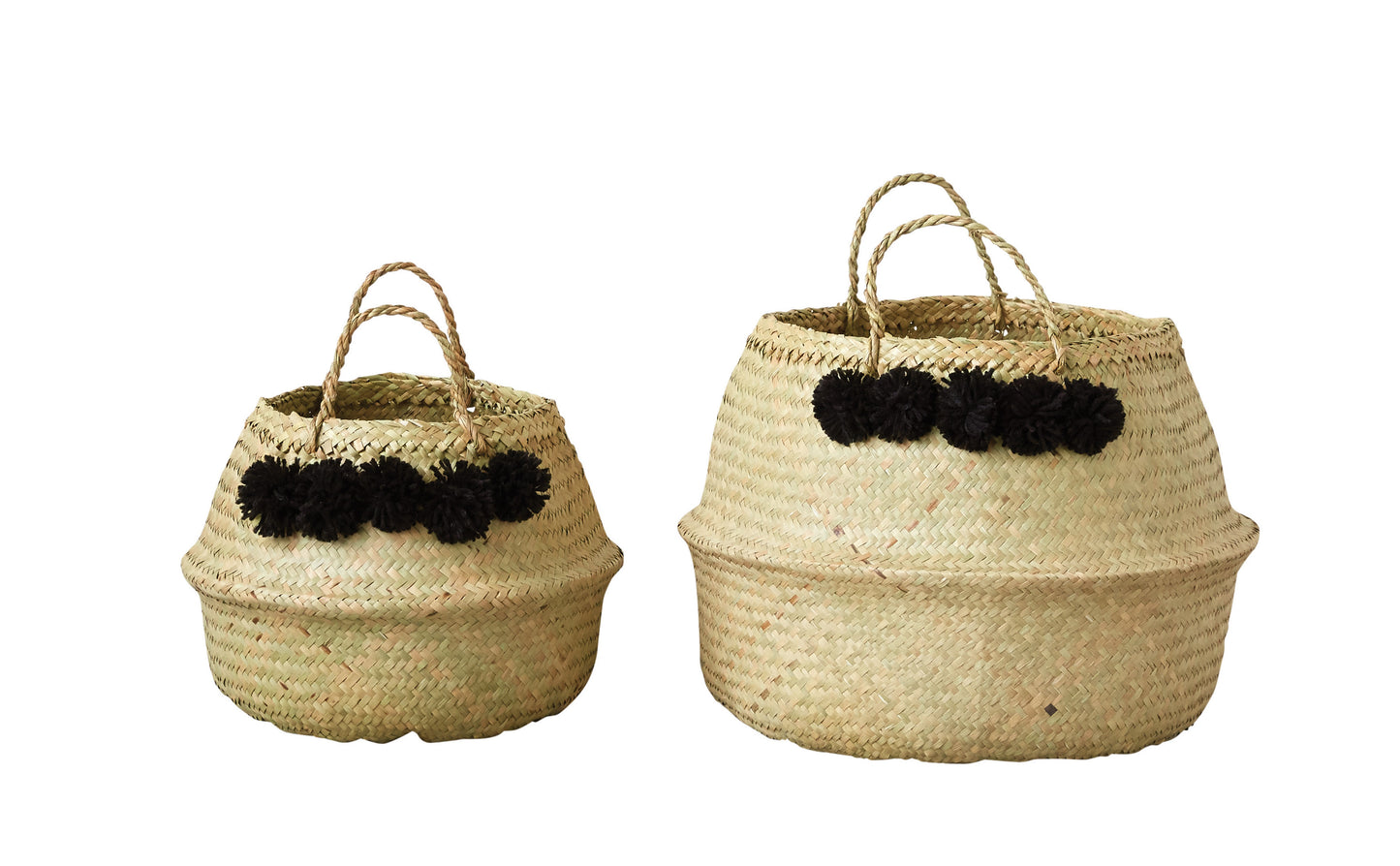 Black Pom-Pom Belly Baskets
