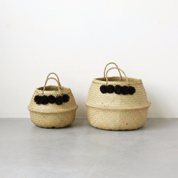 Black Pom-Pom Belly Baskets